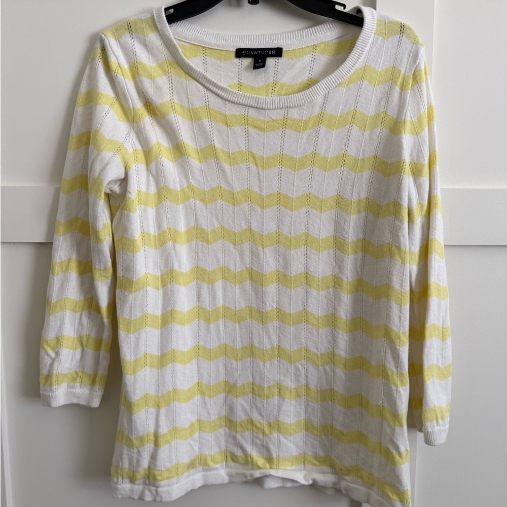 White and Yellow Striped Women's Top